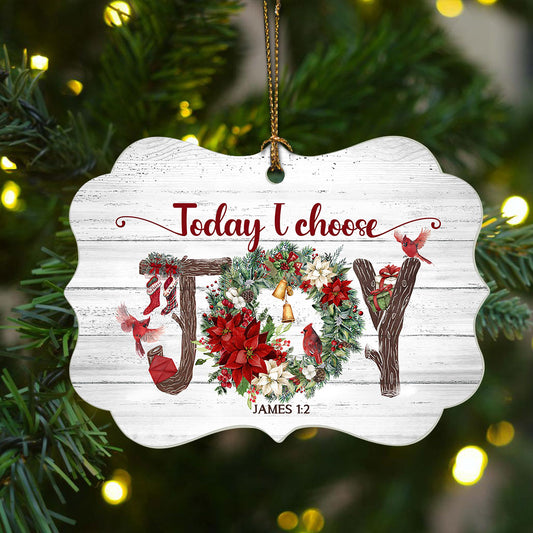 Jesus Aluminum Ornament - Cardinal Bird, Christmas Wreath Aluminum Ornament - Christian Gift For Christmas - Today I Choose Joy