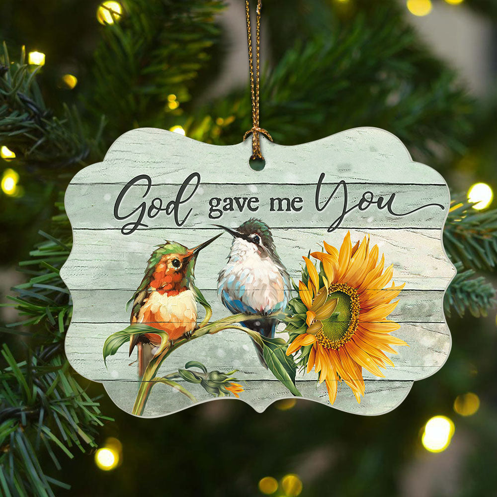 Jesus Benelux Aluminum Ornament - Little Hummingbirds drawing, Sunflower pattern - Christian Gift For Christmas - God gave me you
