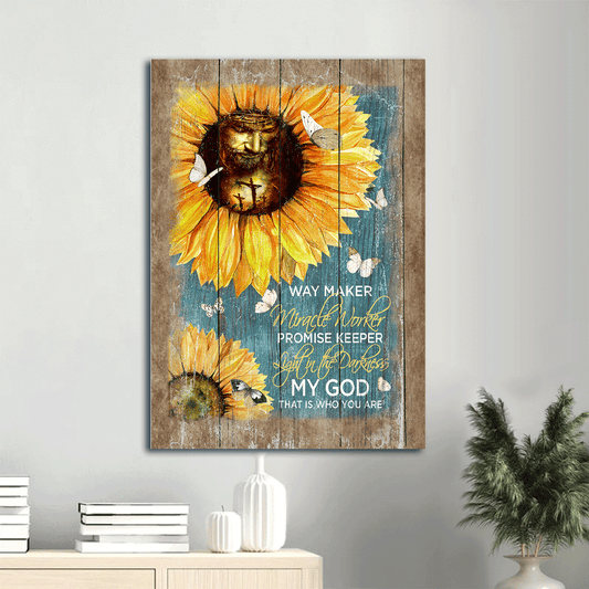 Jesus Portrait Canvas- Jesus Painting, Sunflower, Butterfly canvas- Gift for Christian- Way maker, promise keeper, my savior - Portrait Canvas Prints, Wall Art