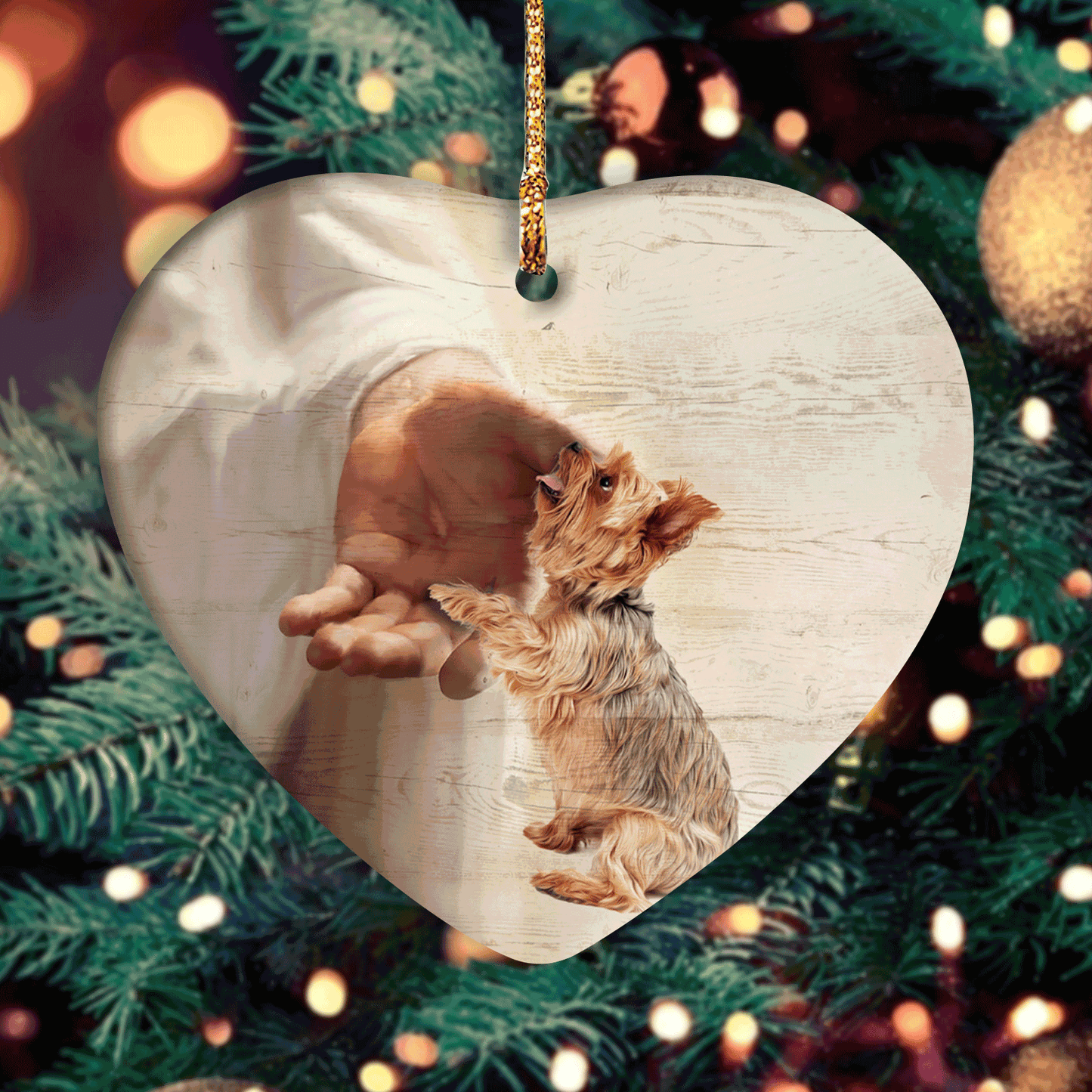 Jesus Heart Ceramic Ornament - Yorkshire Heart Ceramic Ornament - Christian Gift - Jesus and Yorkshire take my hand