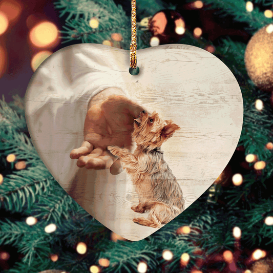 Jesus Heart Ceramic Ornament - Yorkshire Heart Ceramic Ornament - Christian Gift - Jesus and Yorkshire take my hand