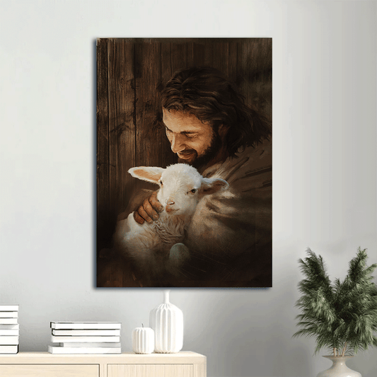 Jesus Portrait Canvas- Jesus Christ, The Lamb of God, Jesus holding lamb, Vintage picture canvas- Gift for Christian- Portrait Canvas Prints, Christian Wall Art