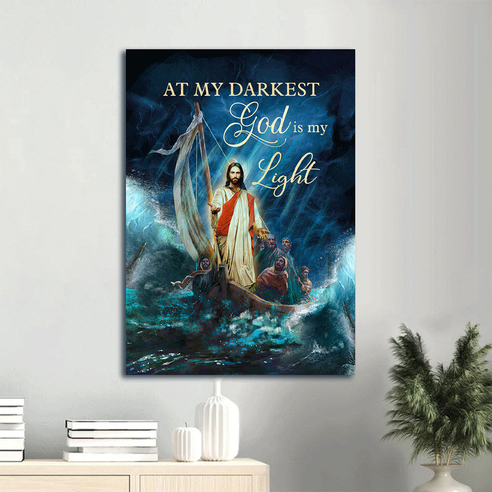 Jesus Portrait Canvas- Jesus Painting, Calming the storm- Gift for Christian- At my darkest God is my light - Portrait Canvas Prints, Wall Art