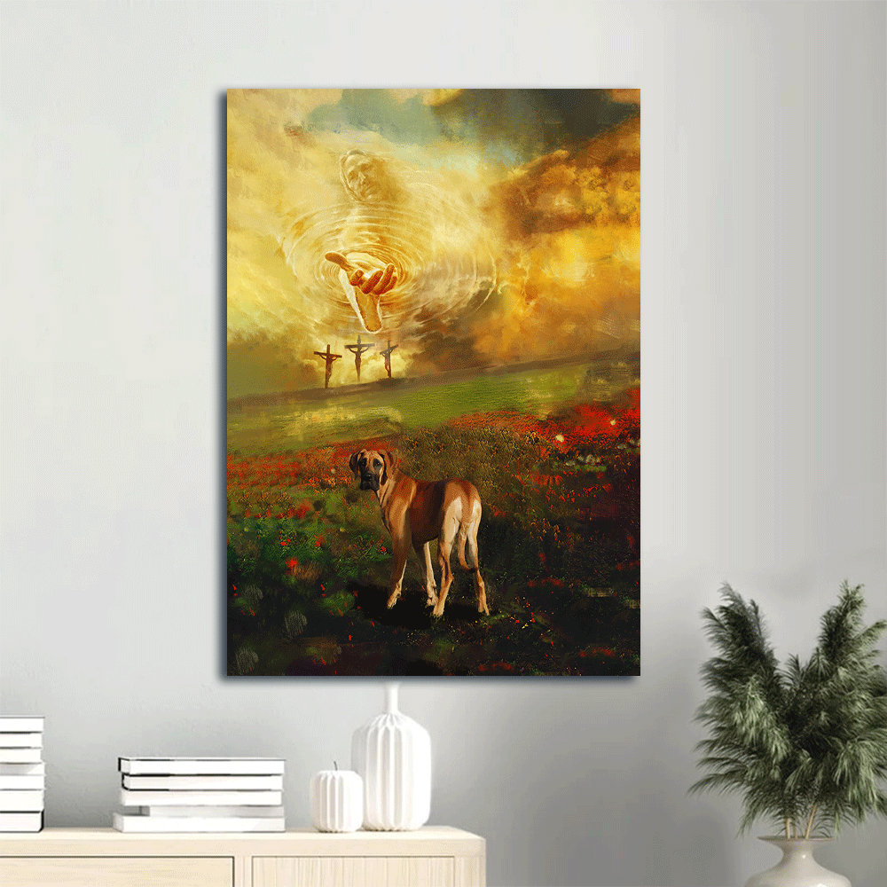 Jesus Portrait Canvas- Jesus Painting, Great Dane, Flower Field, To the beautiful world- Gift for Christian, Dog lover - Dog Portrait Canvas Prints, Wall Art