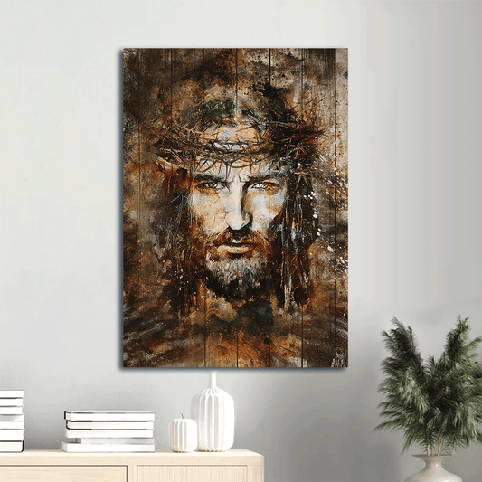 Jesus Portrait Canvas- Jesus painting, Crown of thorns, Jesus face canvas- Gift for Christian - Portrait Canvas Prints, Christian Wall Art