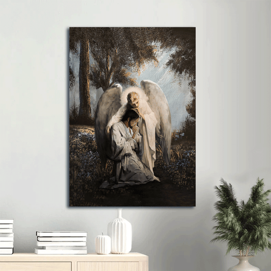Jesus Portrait Canvas- Jesus painting, Forest landscape, Angel painting, Jesus praying with angel- Gift for Christian - Portrait Canvas Prints, Christian Wall Art