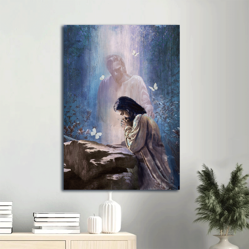 Jesus Portrait Canvas- Jesus painting, Forest painting, Praying with God, White butterfly- Gift for Christian - Portrait Canvas Prints, Christian Wall Art
