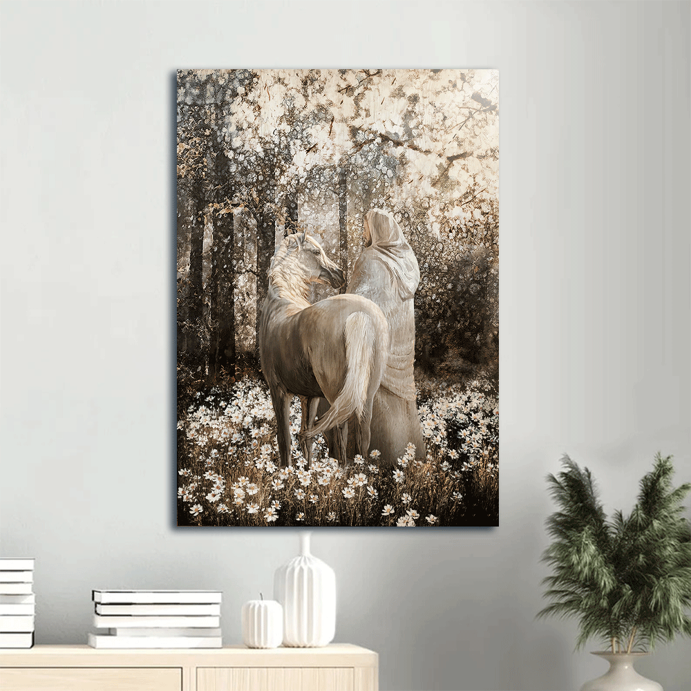 Jesus Portrait Canvas- Jesus painting, Horse drawing, Walking with Jesus, Into the forest- Gift for Christian - Portrait Canvas Prints, Christian Wall Art