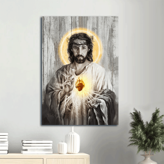 Jesus Portrait Canvas- Jesus painting, Sacred heart of Jesus, Halo light- Gift for Christian - Portrait Canvas Prints, Christian Wall Art