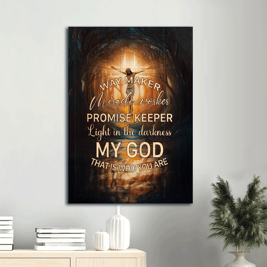 Jesus Portrait Canvas- Jesus painting, The cross of light, In the forest- Gift for Christian- My God is the light in the darkness - Portrait Canvas Prints, Wall Art