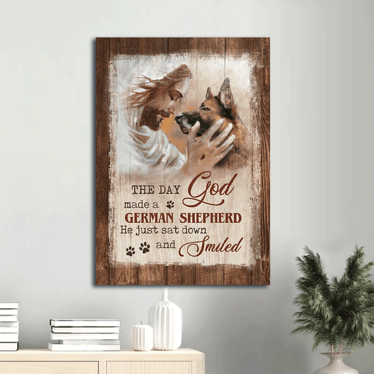 Jesus Portrait Canvas- Jesus painting, German Shepherd - Gift for Christian, Dog lover- The day God made a German Shepherd - Portrait Canvas Prints, Christian Wall Art