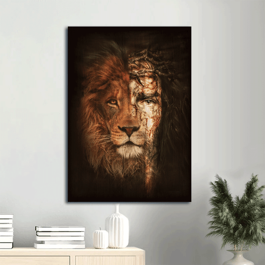 Jesus Portrait Canvas- Jesus painting, The lion of Judah, The perfect combination, Warm color version- Gift for Christian - Portrait Canvas Prints, Christian Wall Art