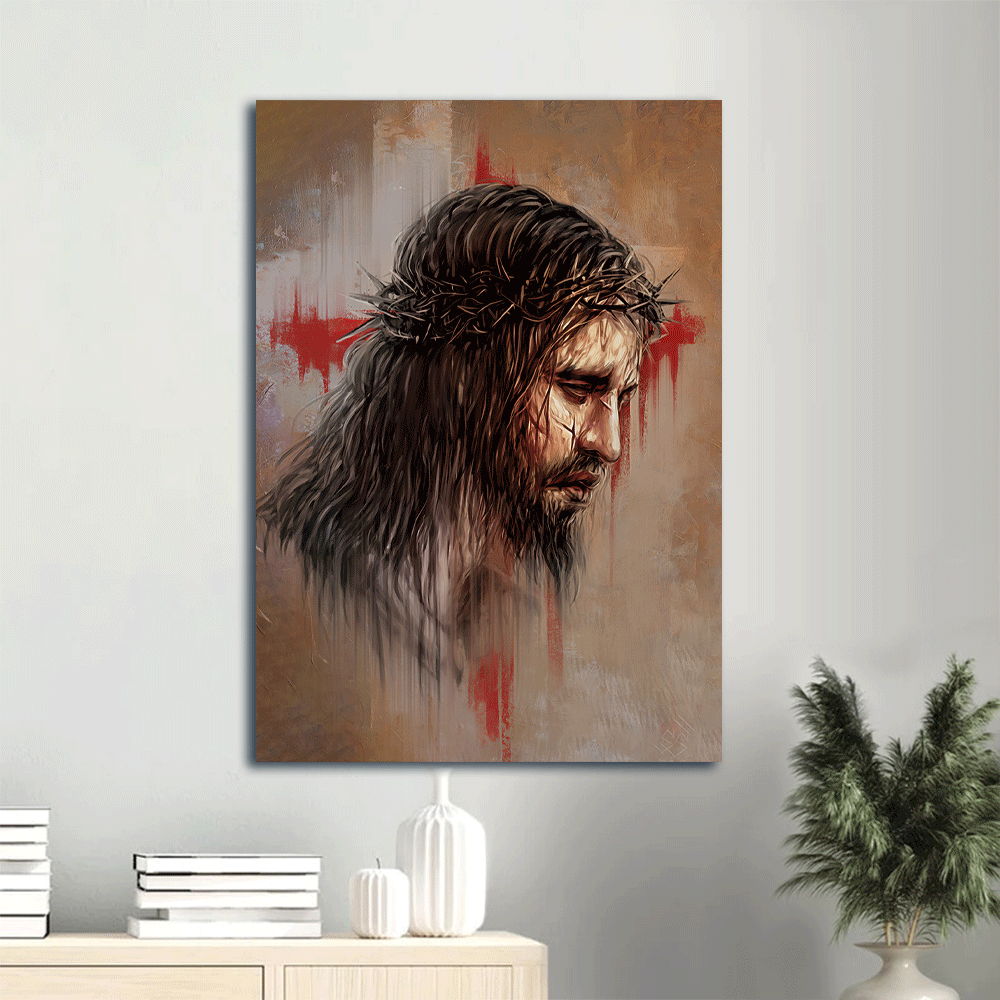 Jesus Portrait Canvas- Jesus painting, Thorn crown, Jesus paid it all- Gift for Christian - Portrait Canvas Prints, Christian Wall Art