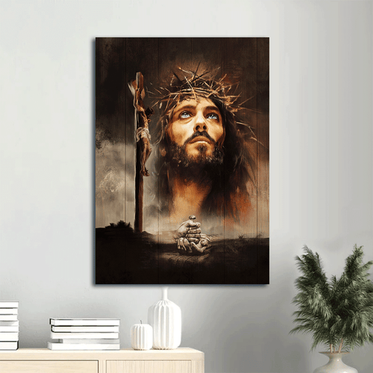 Jesus Portrait Canvas- Jesus portrait, The life of Jesus, Take my hand, Wooden cross - Gift for Christian - Portrait Canvas Prints, Christian Wall Art