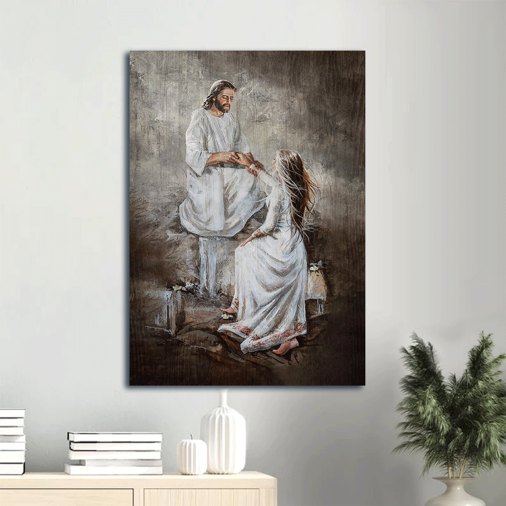 Jesus Portrait Canvas- Jesus with girl, Walking with Jesus, Pray for healing, Jesus painting- Gift for Christian - Portrait Canvas Prints, Christian Wall Art