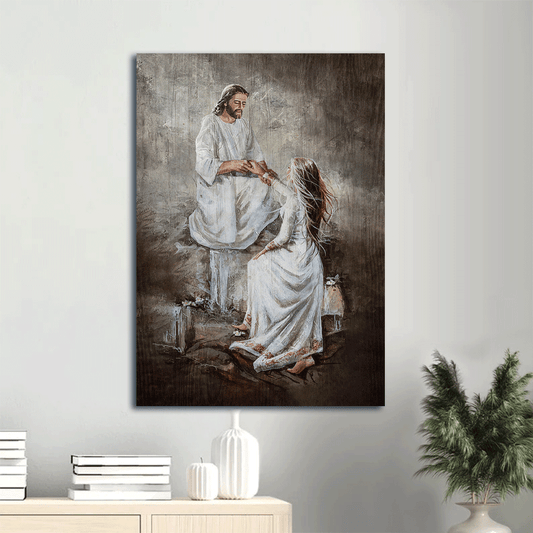 Jesus Portrait Canvas- Jesus with girl, Walking with Jesus, Pray for healing, Jesus painting- Gift for Christian - Portrait Canvas Prints, Christian Wall Art