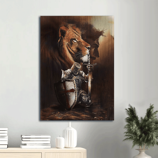 Jesus Portrait Canvas- Knight of God, Lion of Judah, Serving the Lord- Gift for Christian -  Portrait Canvas Prints, Wall Art