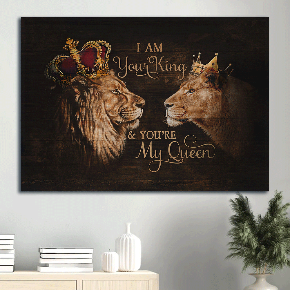 Couple Landscape Canvas- Lion couple, Lion of Judah canvas- Anniversary gift for couple, lover- I am your King and you're my Queen - Landscape Canvas Prints, Christian Wall Art