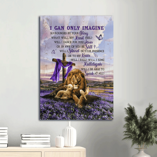 Jesus Portrait Canvas- Lion drawing, Lavender field, Wooden cross, Purple background- Gift for Christian- I can only imagine - Portrait Canvas Prints, Christian Wall Art