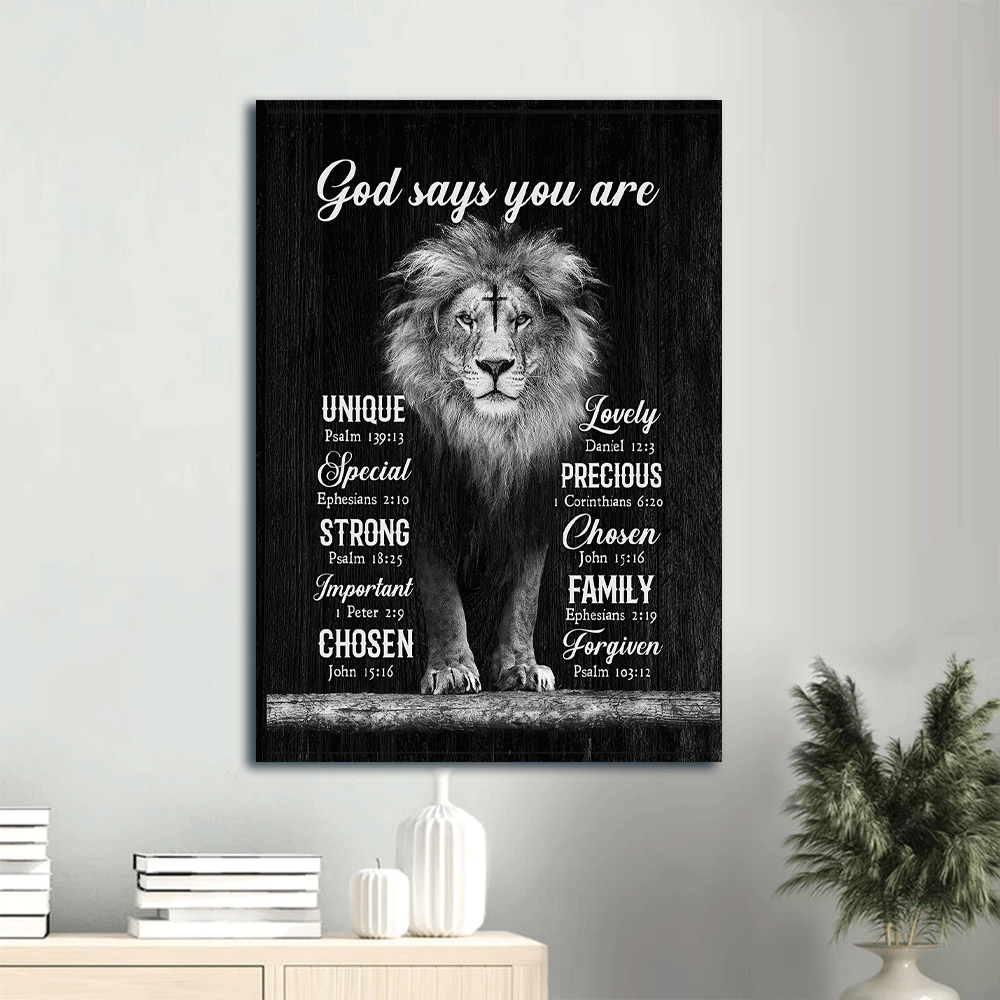 Jesus Portrait Canvas- Lion of Judah, Cross, God says you are- Gift for Christian - Portrait Canvas Prints, Wall Art