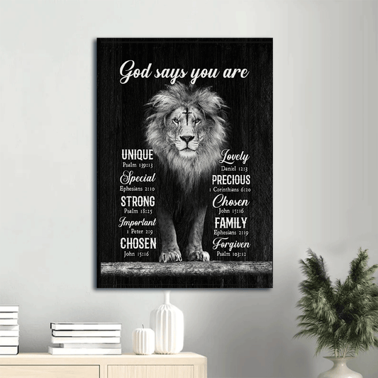 Jesus Portrait Canvas- Lion of Judah, Cross, God says you are- Gift for Christian - Portrait Canvas Prints, Wall Art
