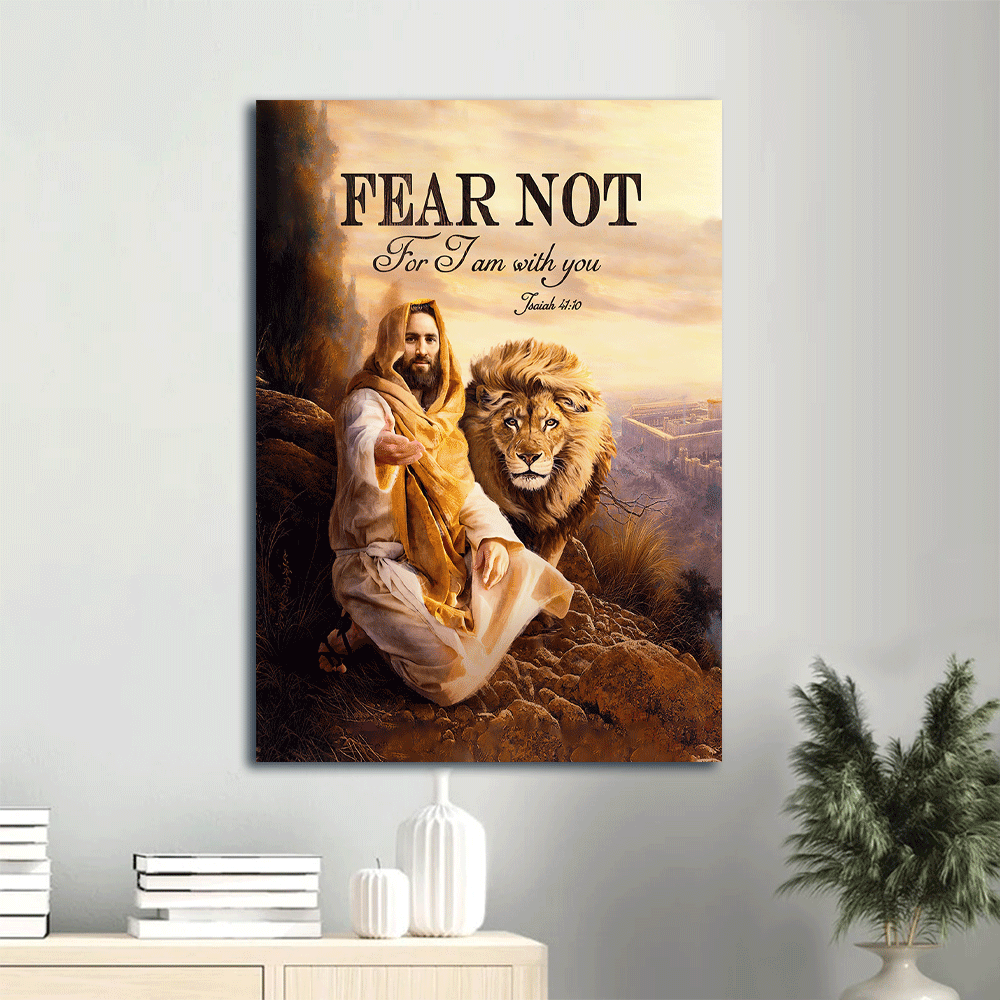 Jesus Portrait Canvas- Lion of Judah, Bible verse, Jesus hand canvas- Gift for Christian- Fear not for I am with you - Portrait Canvas Prints, Christian Wall Art