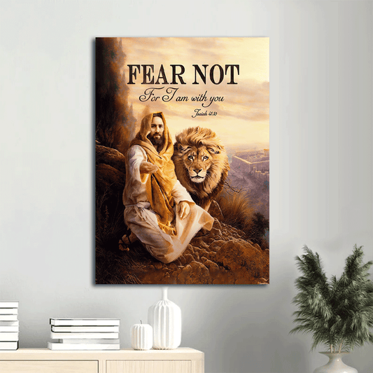 Jesus Portrait Canvas- Lion of Judah, Bible verse, Jesus hand canvas- Gift for Christian- Fear not for I am with you - Portrait Canvas Prints, Christian Wall Art