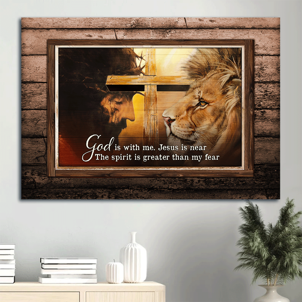 Jesus Landscape Canvas- Lion of Judah, Big cross, The life of Jesus canvas- Gift for Christian- God is with me, Jesus is near - Landscape Canvas Prints, Christian Wall Art