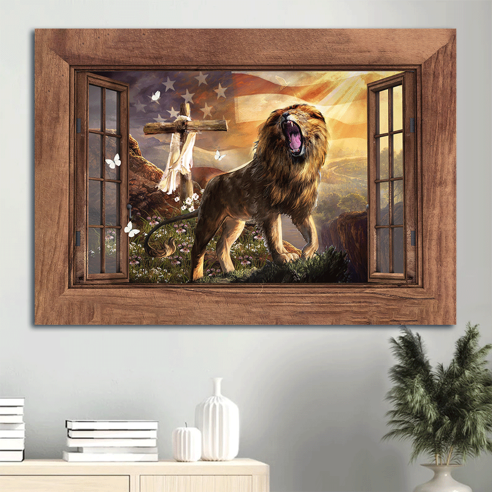 Jesus Landscape Canvas- Lion of Judah, Cross, American flag, Roaring lion canvas- Gift for Christian - Landscape Canvas Prints, Wall Art