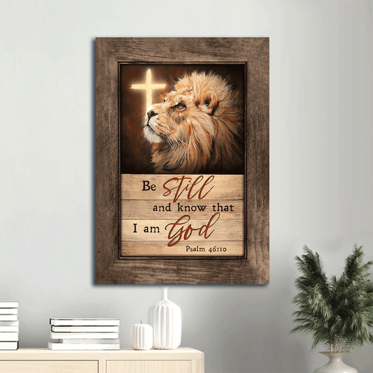 Jesus Portrait Canvas- Lion of Judah, Cross light- Gift for Christian- Be still and know that I am God - Portrait Canvas Prints, Christian Wall Art