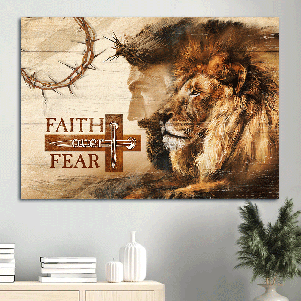 Jesus Landscape Canvas- Lion of Judah, Jesus face, Thorn crown canvas- Gift for Christian- Faith over fear - Landscape Canvas Prints, Christian Wall Art