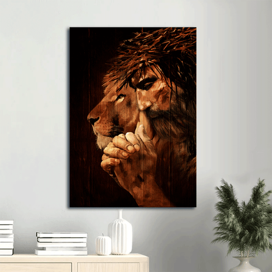 Jesus Portrait Canvas- Lion of Judah, Jesus painting, Praying with God- Gift for Christian - Portrait Canvas Prints, Christian Wall Art