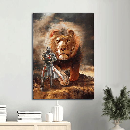 Jesus Portrait Canvas- Lion of Judah, Knight of God, The amazing duo- Gift for Christian - Portrait Canvas Prints, Christian Wall Art