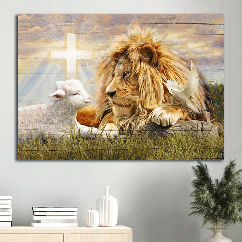 Jesus Landscape Canvas- Lion of Judah, Lamb of God, The amazing encounter, White dove - Gift for Christian - Landscape Canvas Prints, Wall Art