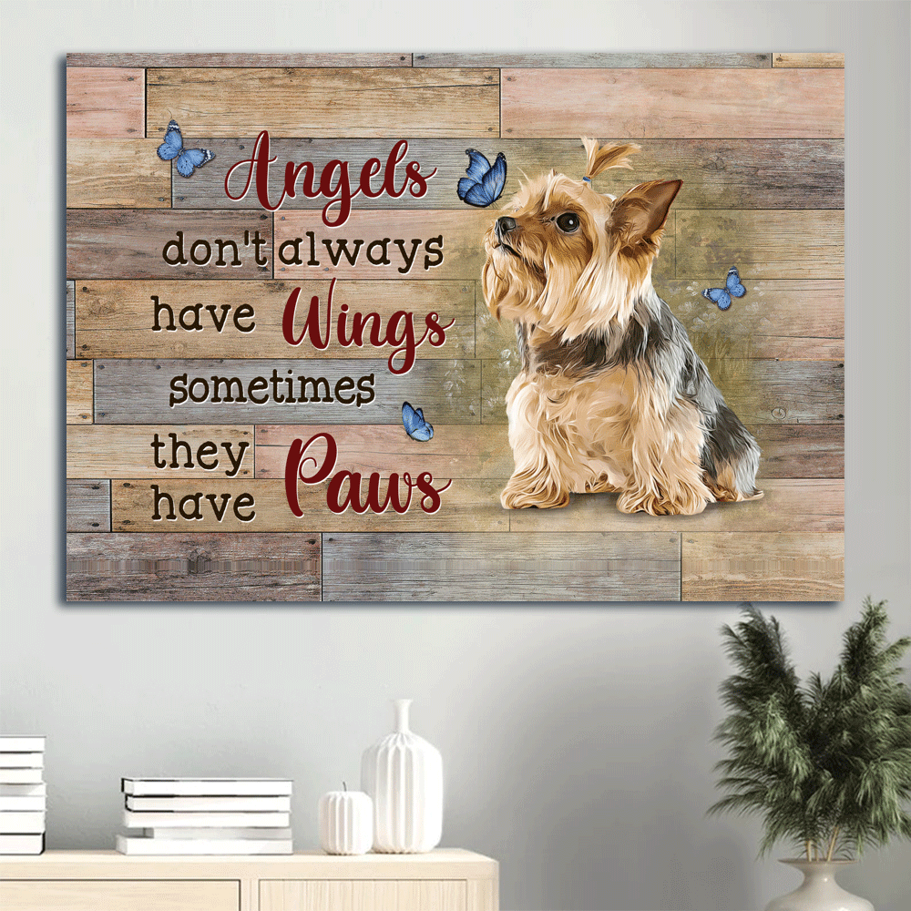 Memorial Landscape Canvas- Little Yorkshire Terrier, Blue butterfly- Gift for members family- Angels don't always have wings - Heaven Landscape Canvas Prints, Wall Art