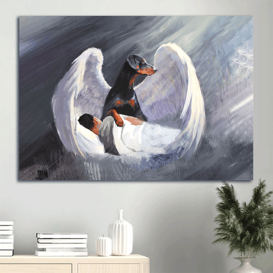 Doberman Landscape Canvas- Sleeping man, Doberman, Beautiful Wings, I'll protect you- Gift for dog lover - Dog Landscape Canvas Prints, Wall Art