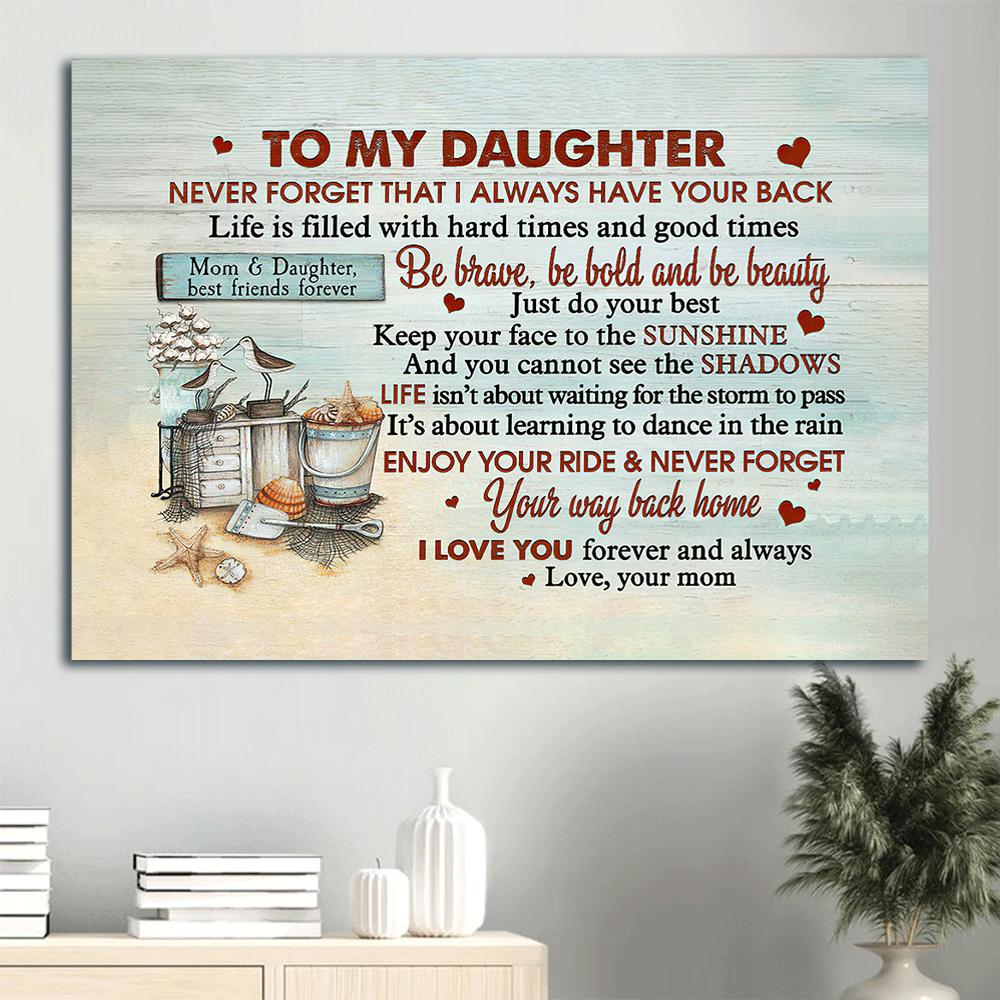 Gift for Daughter- Mom to daughter, Basket of seashell canvas- Be brave, be bold, be beauty - Family Landscape Canvas Prints, Wall Art