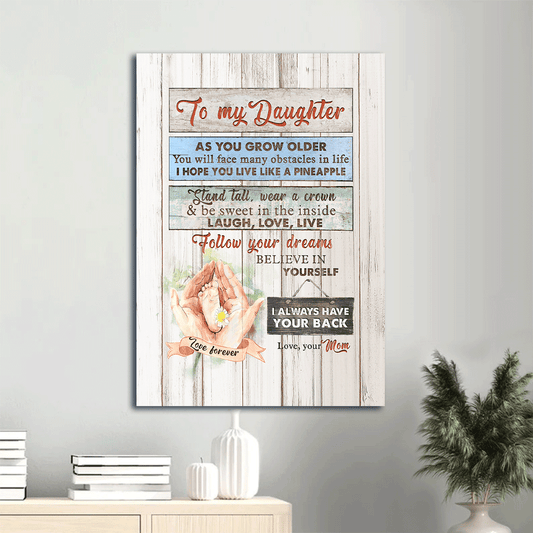 Gift for Daughter- Mom to daughter, Little foot in mother's hand, I always have your back - Family Portrait Canvas Prints, Wall Art