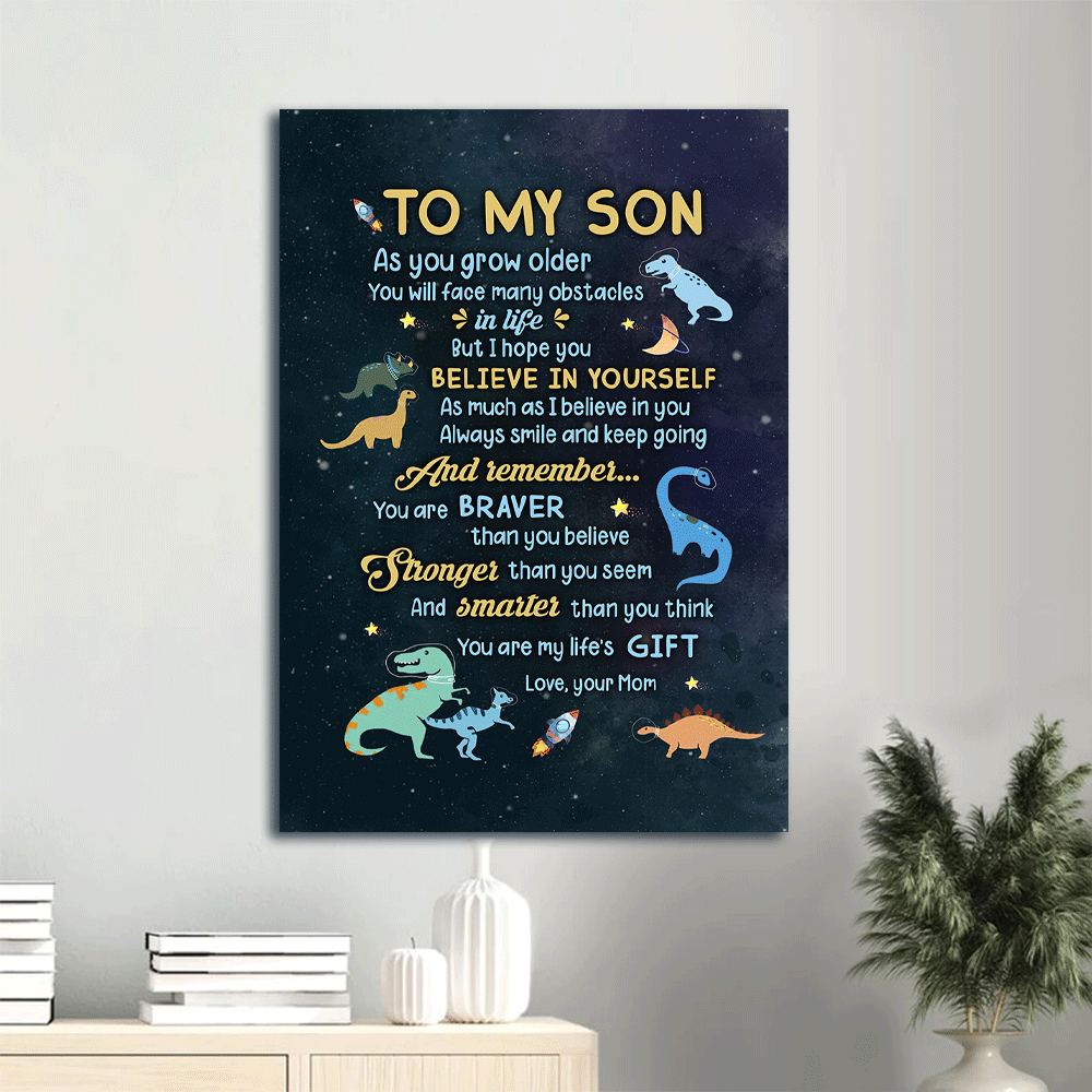 Gift to Son- Mom to son, Little dinosaur, Starry sky, You are my life's gift - Family Portrait Canvas Prints, Wall Art