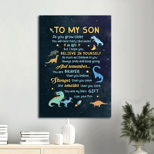 Gift to Son- Mom to son, Little dinosaur, Starry sky, You are my life's gift - Family Portrait Canvas Prints, Wall Art