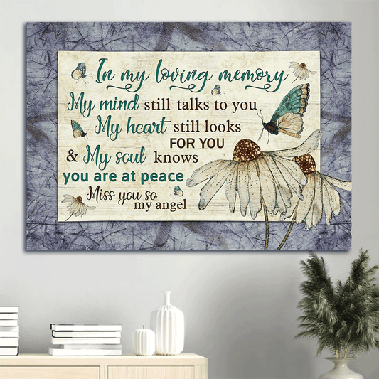 Memorial Landscape Canvas- Butterfly drawing, White flower painting- Gift for members family- My heart still looks for you - Heaven Landscape Canvas Prints, Wall Art
