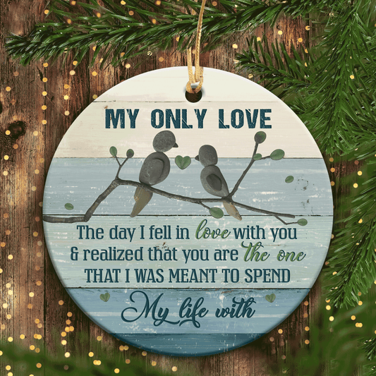 Christmas Ornament Gifts For Couple, Anniversary, Girlfriend, Boyfriend - Bird Couple Circle Ceramic Ornament, I was meant to spend my life with you