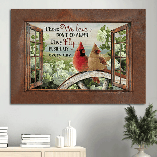 Memorial Landscape Canvas- Northern cardinal, White rose, Window frame- Gift for Christian- Those we love don't go away - Heaven Landscape Canvas Prints, Wall Art