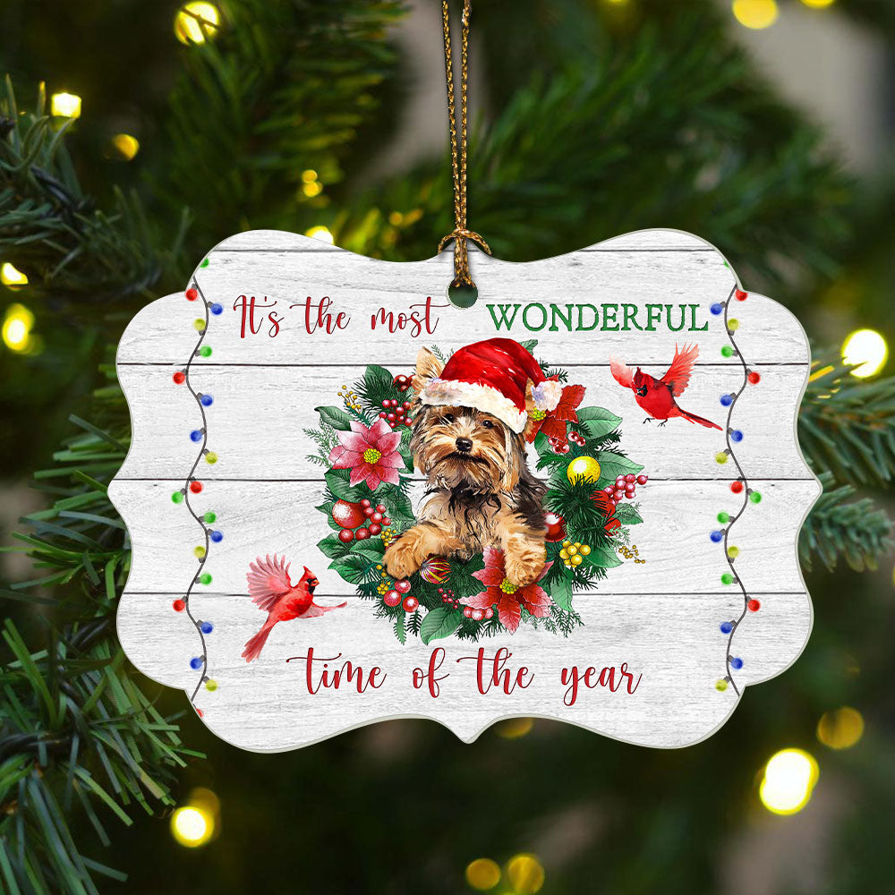 Yorkshire Terrier Benelux Aluminum Ornament - Pet painting Red Cardinals - Gift for Yorkshire Terrier Lover - It's the most wonderful time of the year