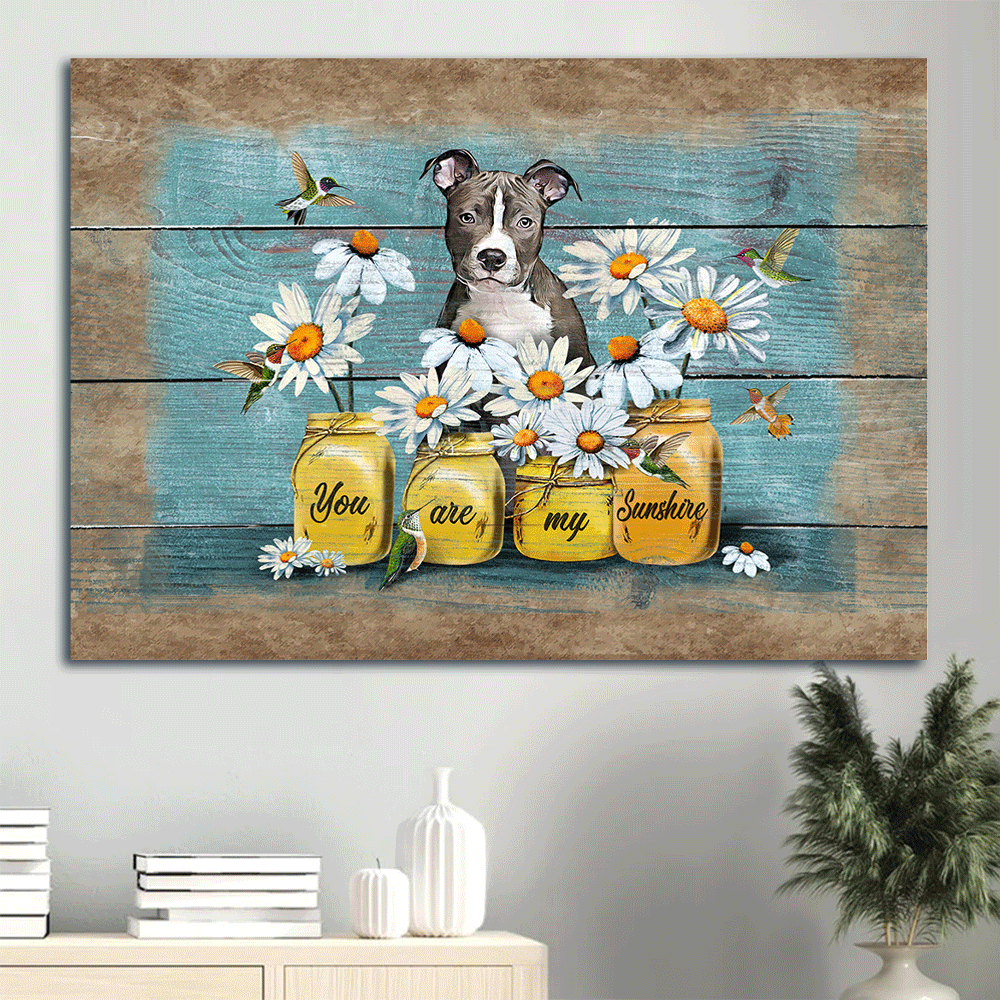 Pit Bull Landscape Canvas - Pit bull, Daisy painting Landscape Canvas - Gift For Pit Bull Lover - You are my sunshine