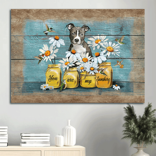Pit Bull Landscape Canvas - Pit bull, Daisy painting Landscape Canvas - Gift For Pit Bull Lover - You are my sunshine