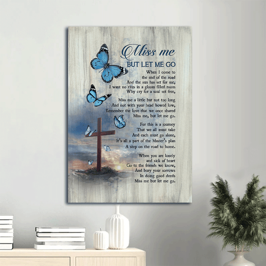 Memorial Portrait Canvas- Pretty Blue butterfly, Cross symbol- Gift for family- Miss me but let me go - Heaven Portrait Canvas Prints, Wall Art