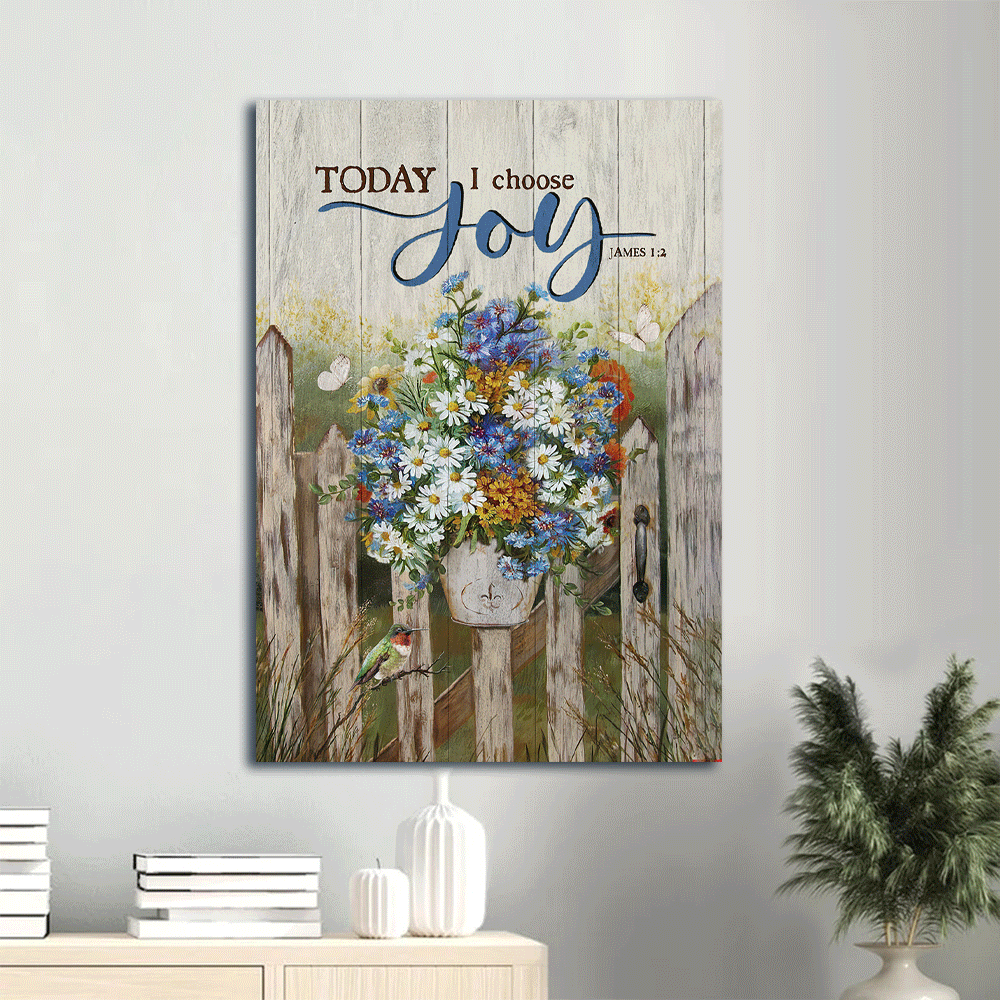 Jesus Portrait Canvas- Pretty flower vase, Beautiful garden, Butterfly, Today I choose joy canvas- Gift for Christian - Portrait Canvas Prints, Christian Wall Art