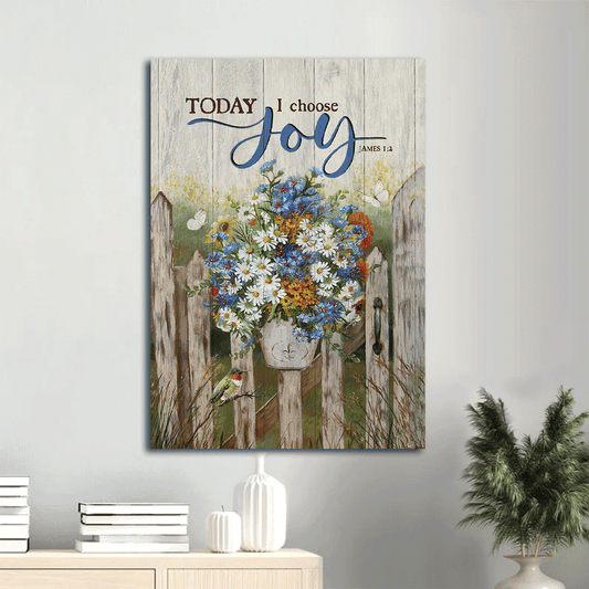 Jesus Portrait Canvas- Pretty flower vase, Beautiful garden, Butterfly, Today I choose joy canvas- Gift for Christian - Portrait Canvas Prints, Christian Wall Art