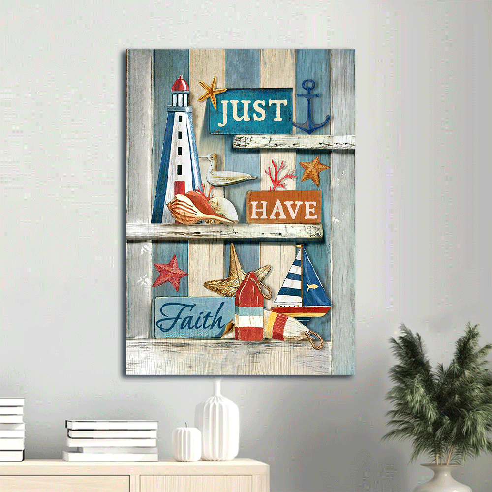 Jesus Portrait Canvas- Pretty lighthouse, Ocean vibe, Summer painting canvas- Gift for Christian- Just have faith - Portrait Canvas Prints, Christian Wall Art
